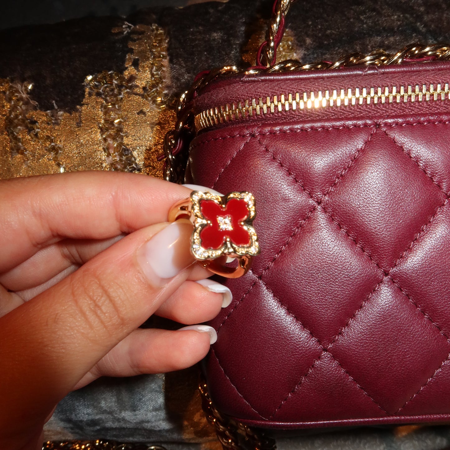 Burgundy Diamond Leaf Ring