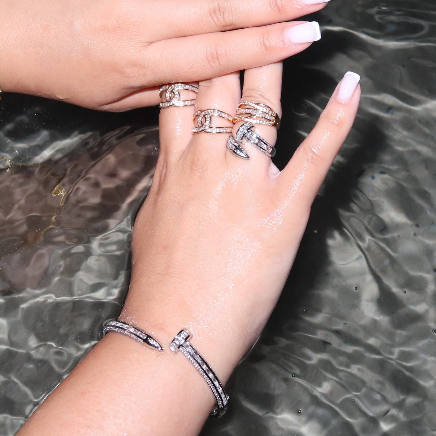 Pre-Order: Nail Bangle and Ring Set Sliver Diamonds