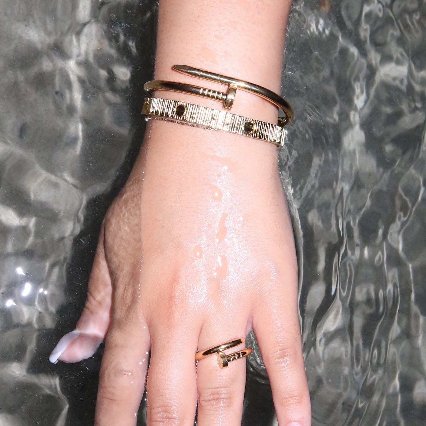 Pre-Order: Nail Bangle and Ring Set Gold