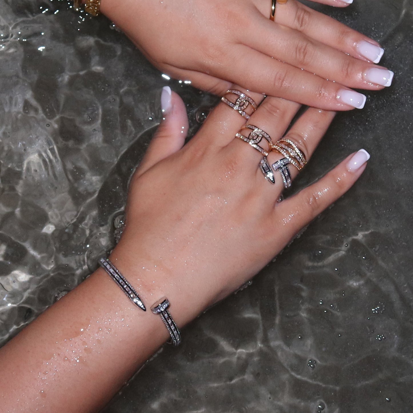 Pre-Order: Nail Bangle and Ring Set Sliver Diamonds