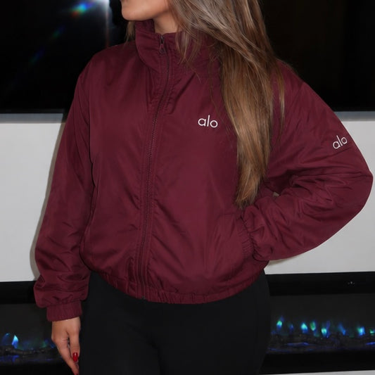 Burgundy Zip Windbreaker Jacket