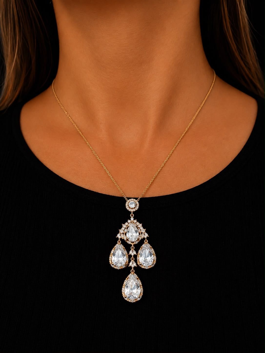Graff Inspired Diamond Chandelier Set (Necklace and Earrings)