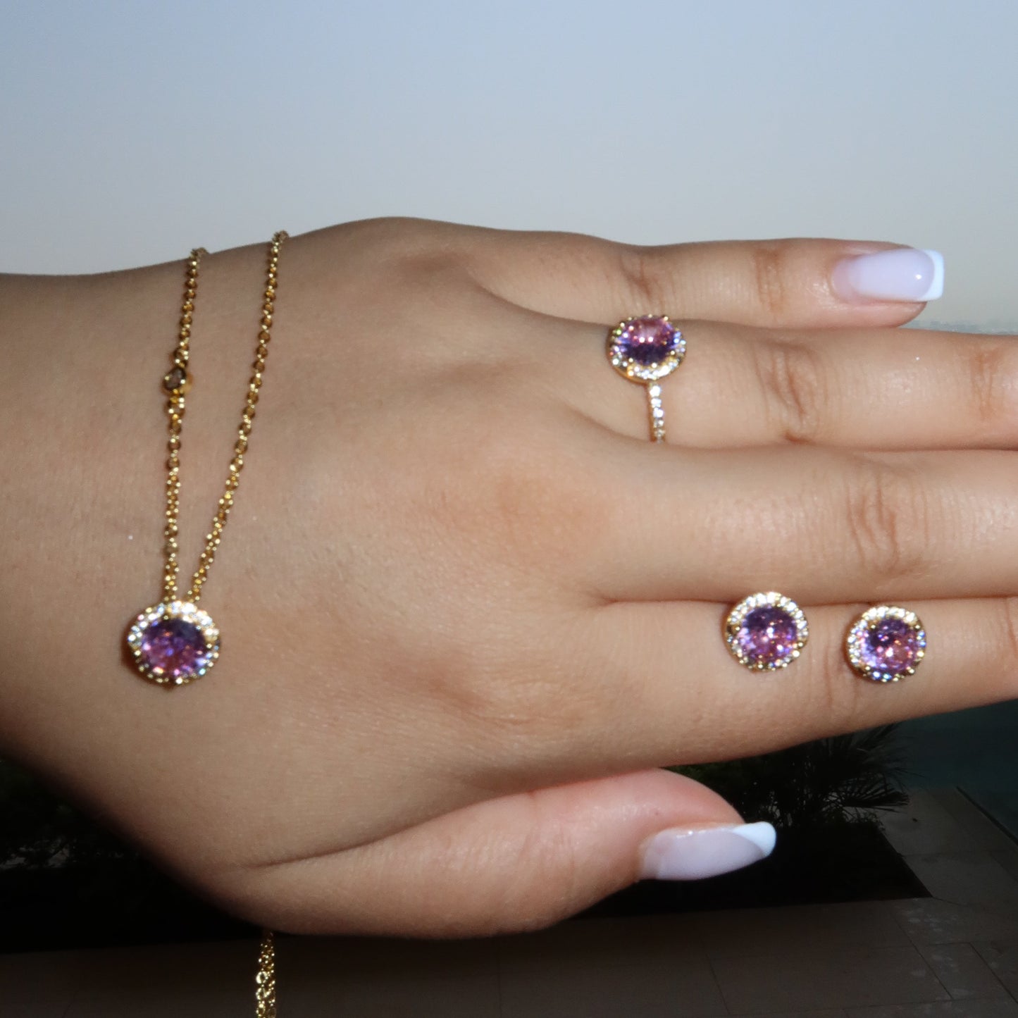 Pre-Order: Pink Full Set (Necklace, Earrings, Adjustable Ring)