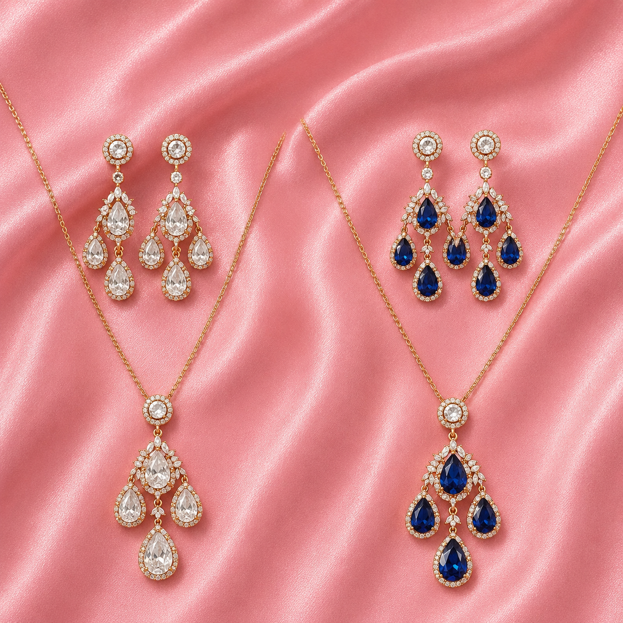 Graff Inspired Diamond Chandelier Set (Necklace and Earrings)