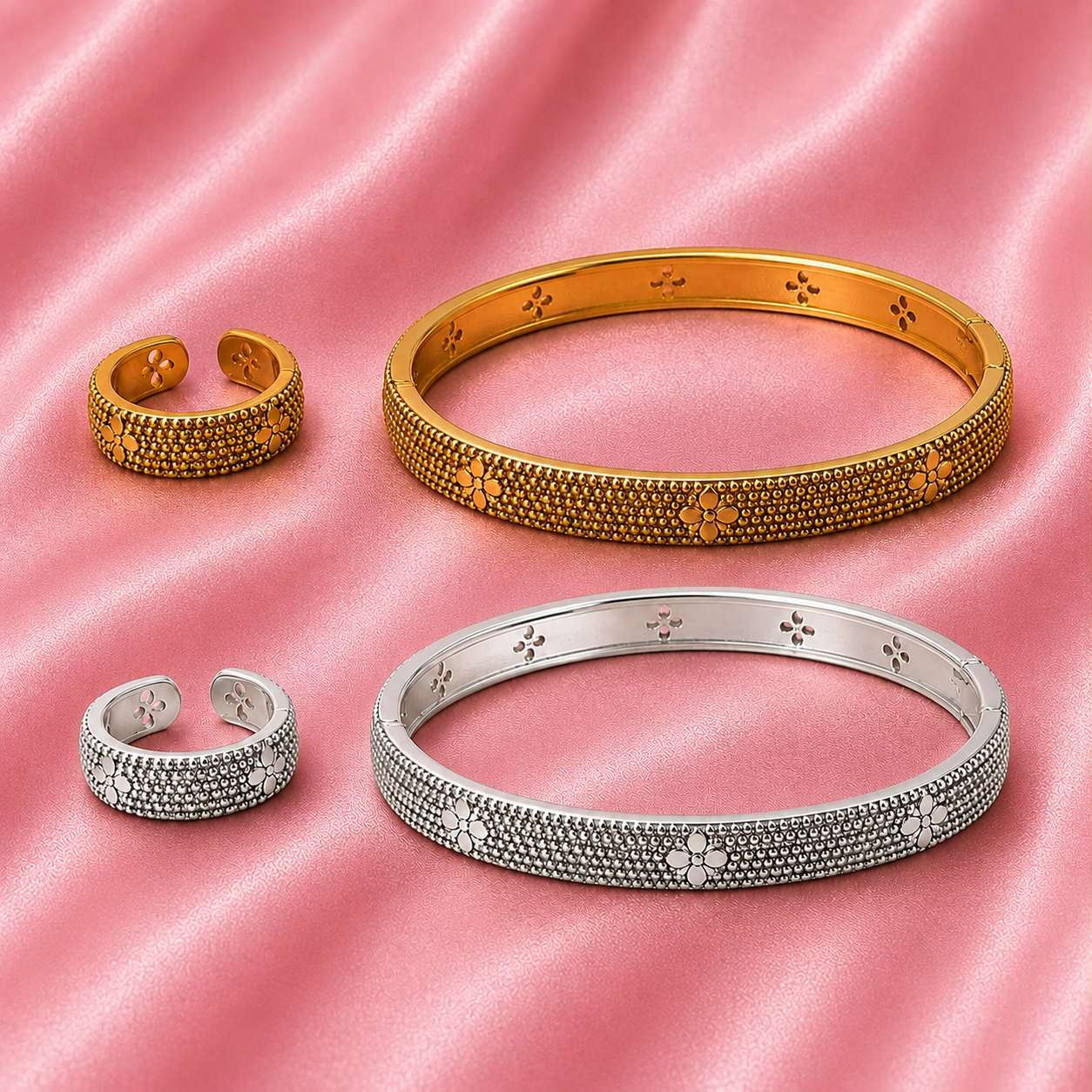 Clover Bangle and Adjustable Ring Set