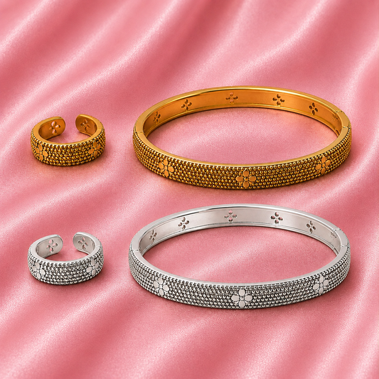 Clover Bangle and Adjustable Ring Set
